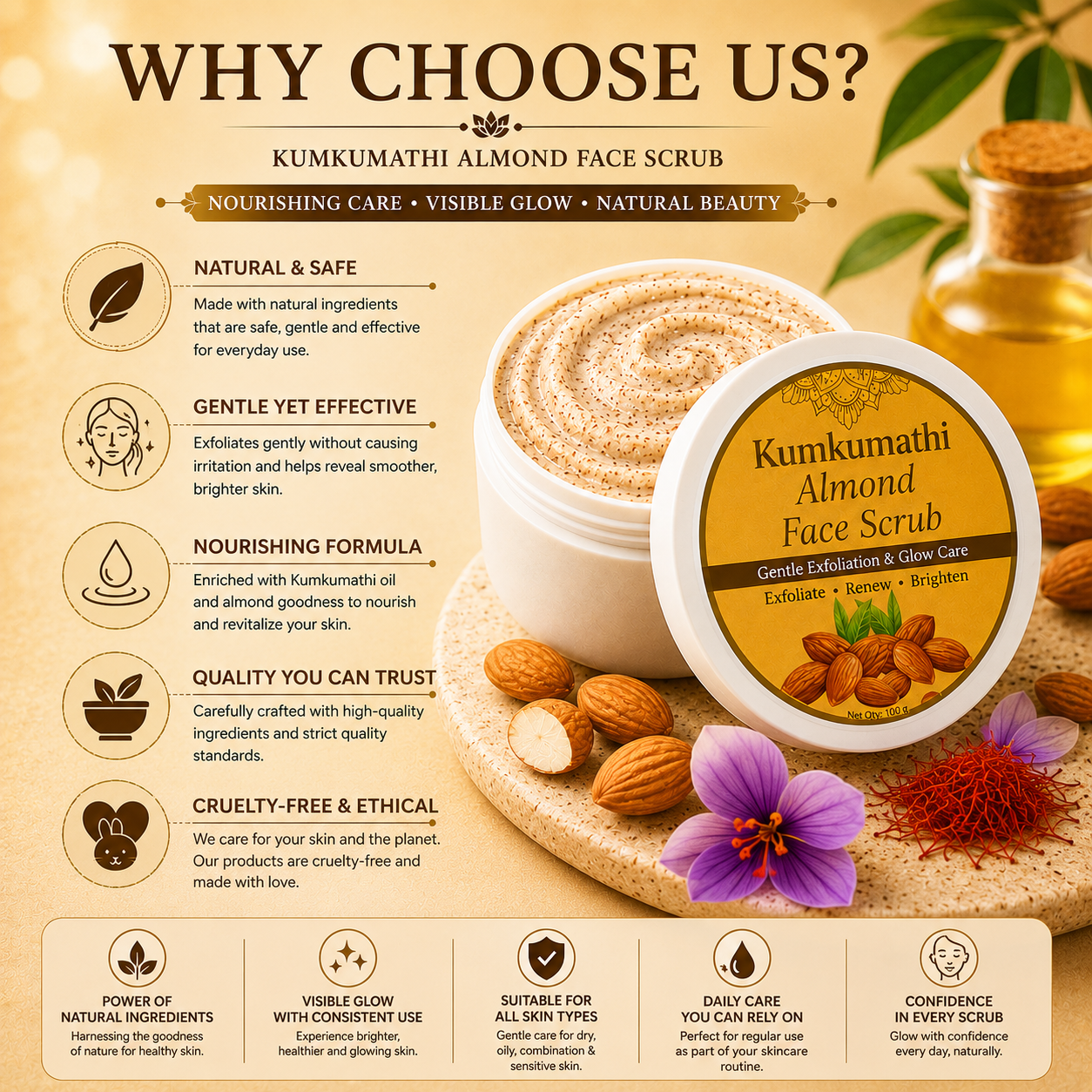 Herbal almond scrub for skin nourishment