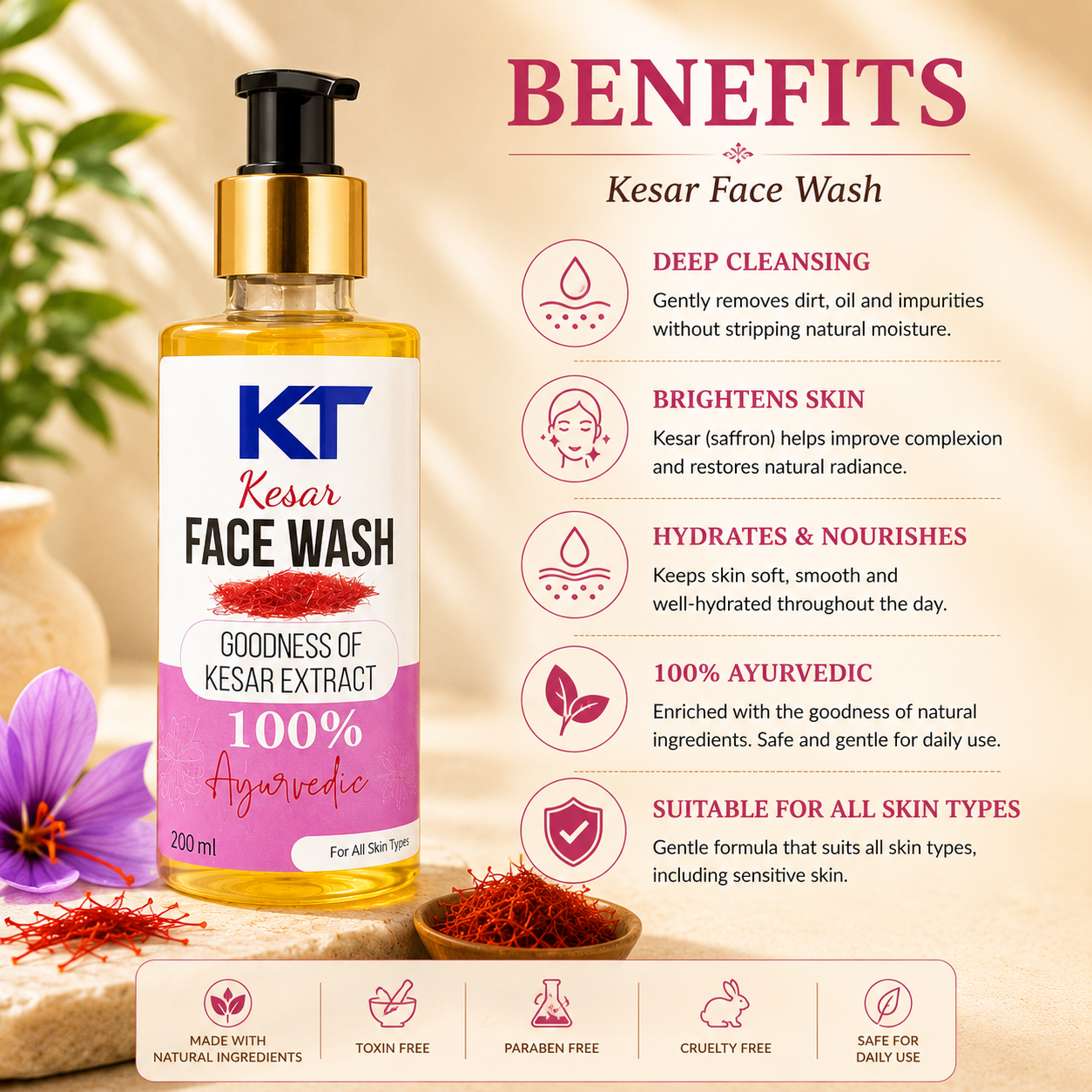 Herbal Kesar facewash for daily skincare routine