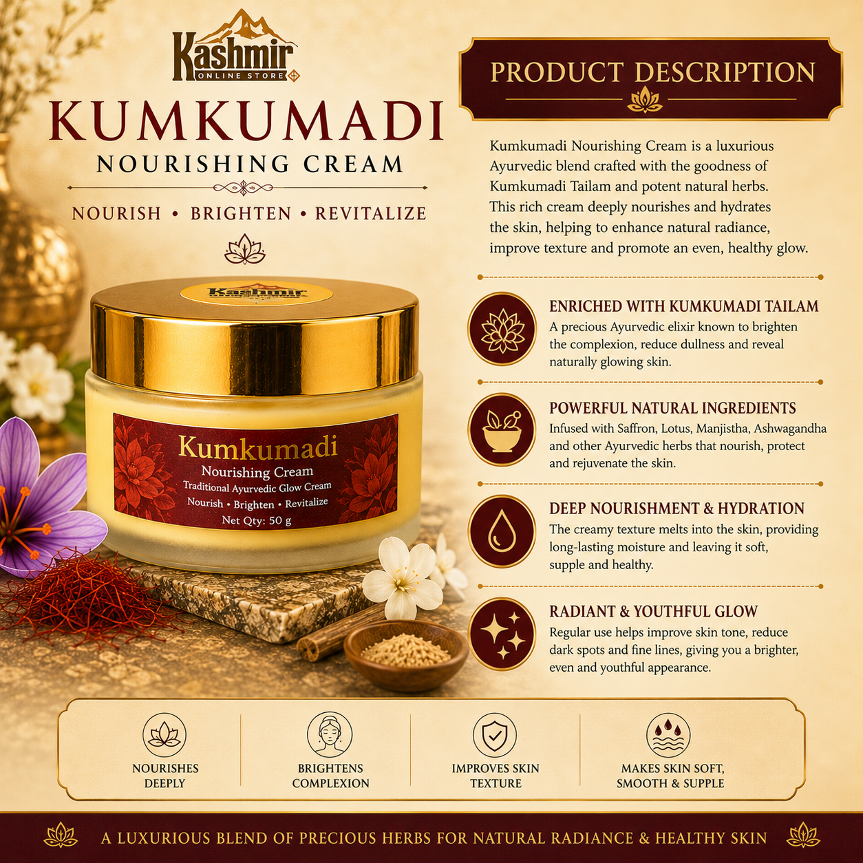 Kumkumadi nourishing cream for women and men