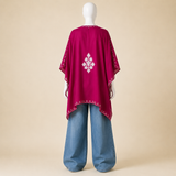 Berry Magenta short Kashmiri kaftan with elegant floral embroidered detailing