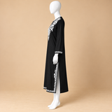 Black Long Kurti with White Floral Kashmiri Embroidery
