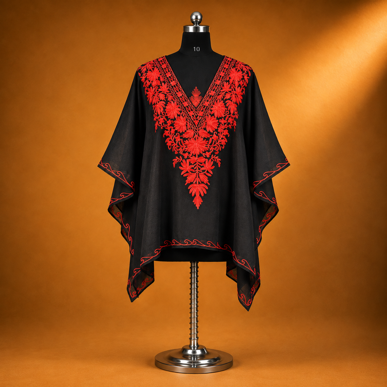 Black Red Kashmiri Short Kaftan for Women with Aari Embroidery