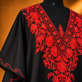 Black & Red Aari Work Short Kaftan
