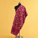 Berry embroidered Jali Tusha Kashmiri stole with intricate detailing