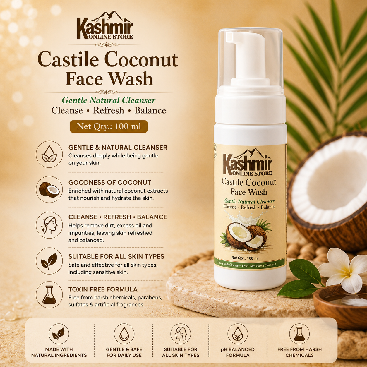 Castile coconut facewash for naturally healthy skin