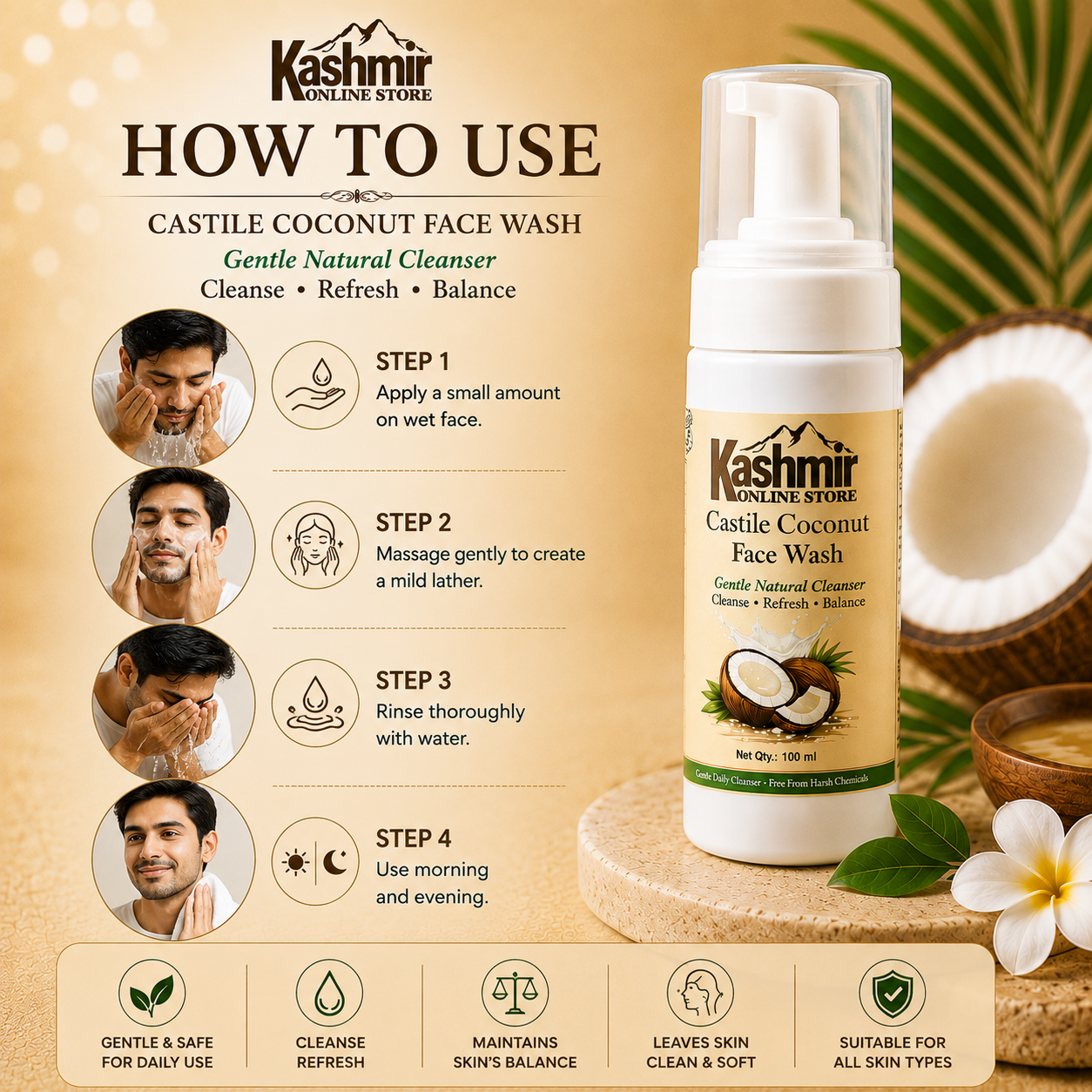 Coconut facial cleanser with shea and aloe vera