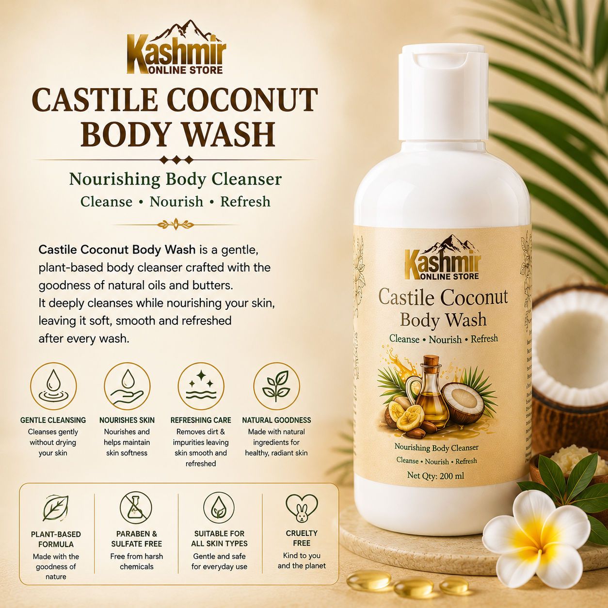 Coconut body wash for fresh skin glow