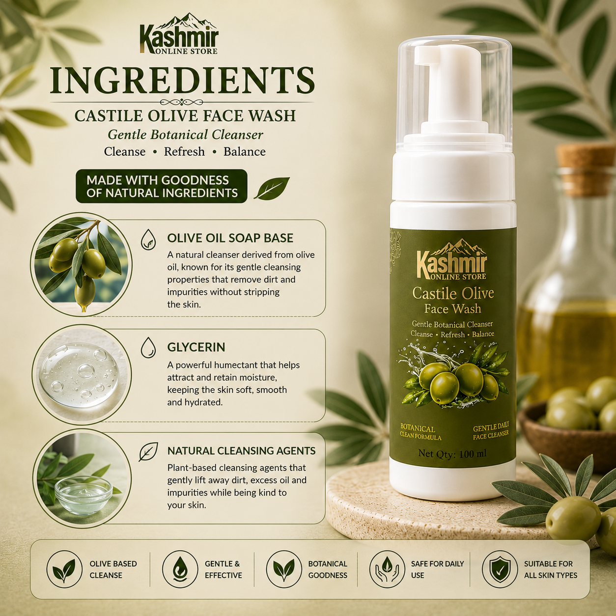 Olive facial cleanser with shea and aloe vera