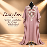 Dusty Rose Kashmiri Long Kaftan for Women with Aari Embroidery