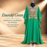 Emerald Green Kashmiri Long Kaftan for Women with Aari Embroidery