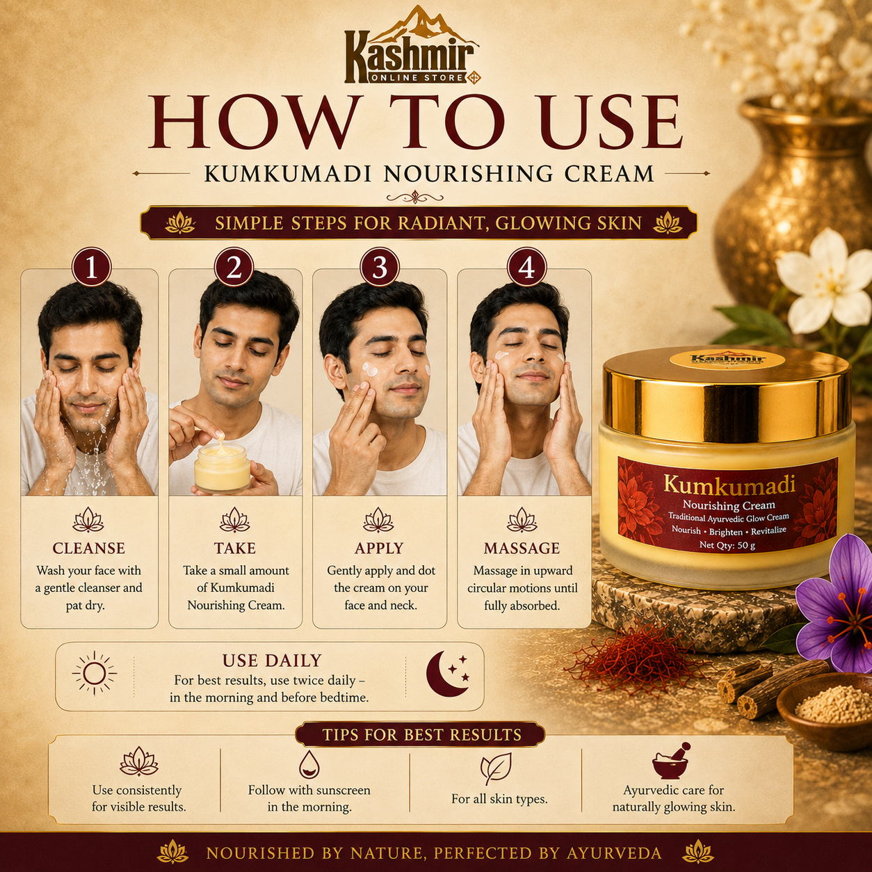 Kumkumadi cream for fresh radiant skin