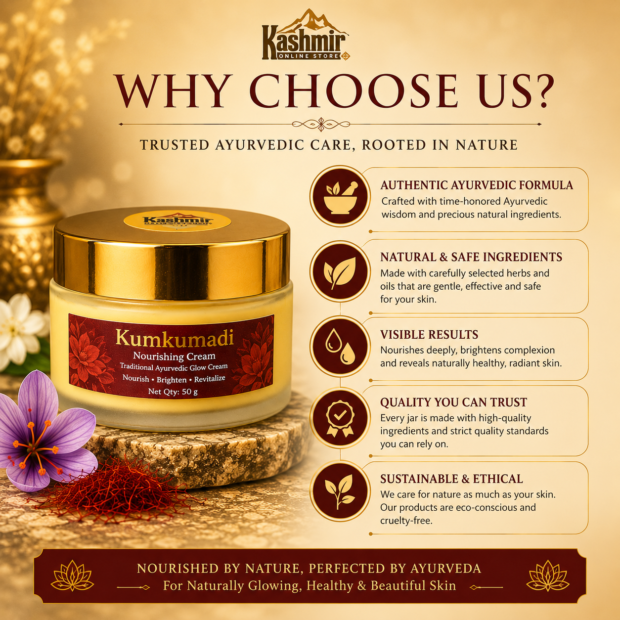 Kumkumadi cream for bright healthy glowing skin