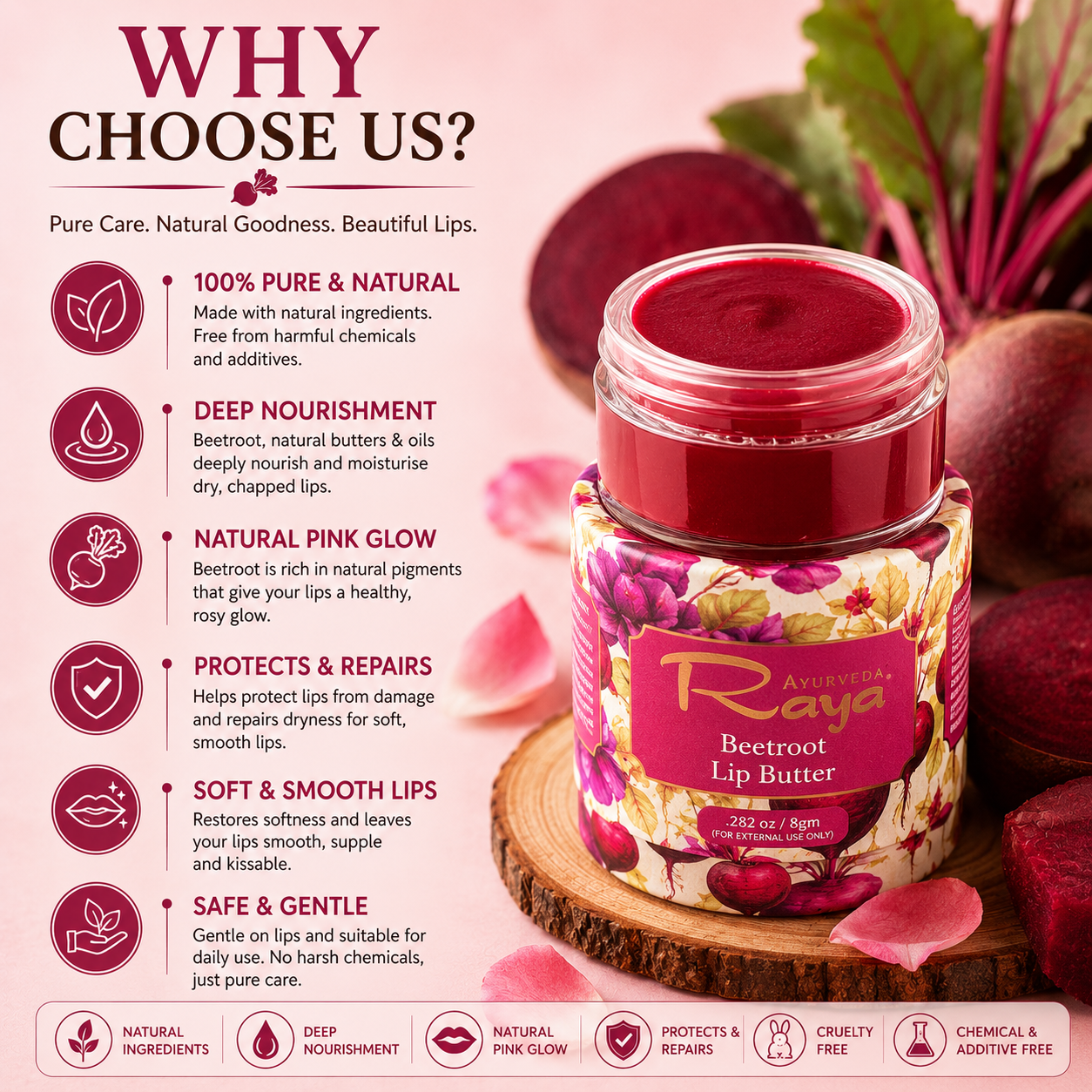 Beetroot lip butter with aloe vera and vitamin E
