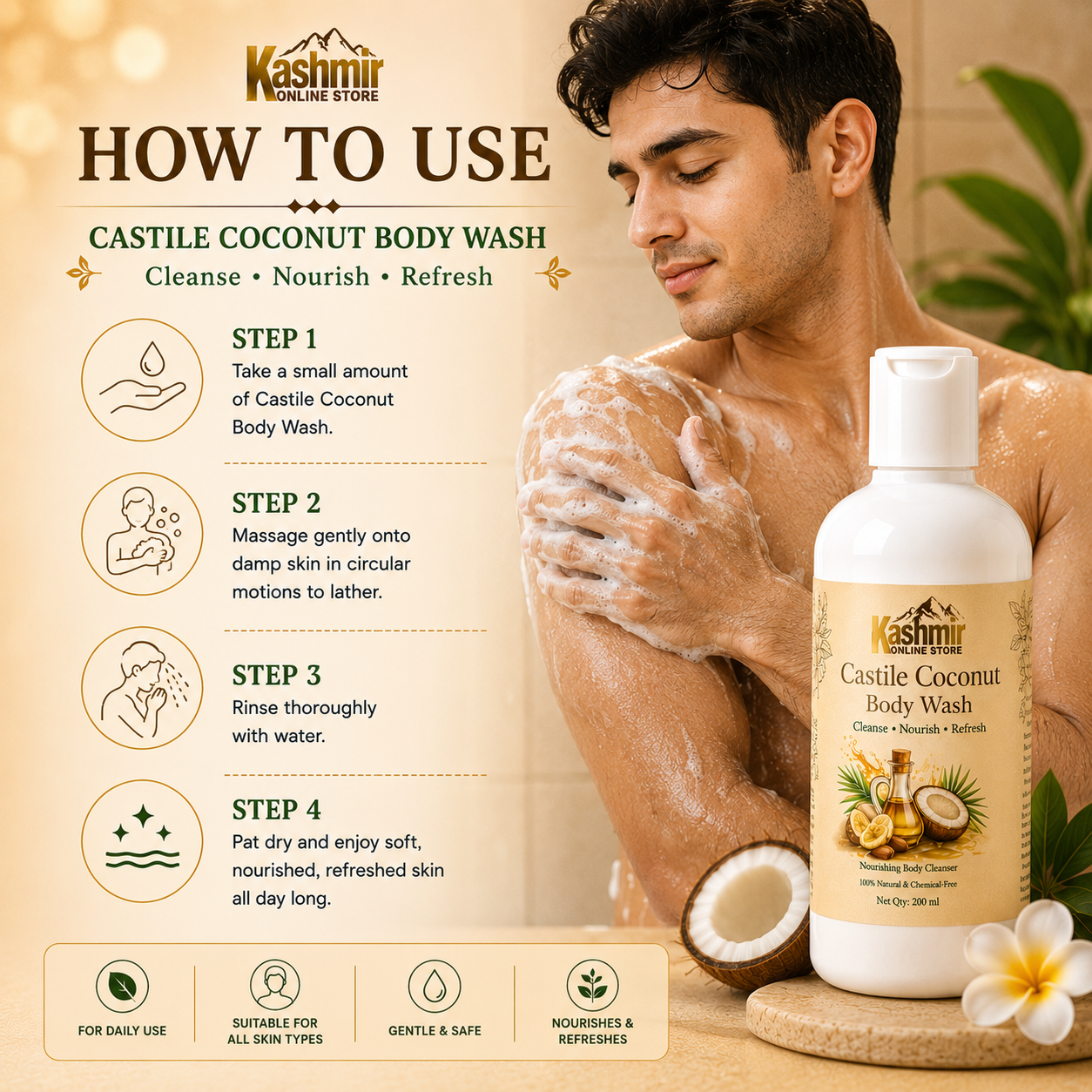 Herbal coconut body wash for daily care