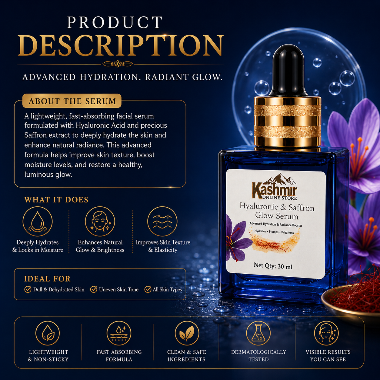 Saffron hydration serum for daily facial care