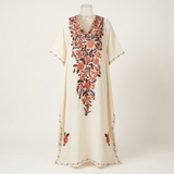 Ivory Coral Long Kaftan with Kashmiri Aari Embroidery