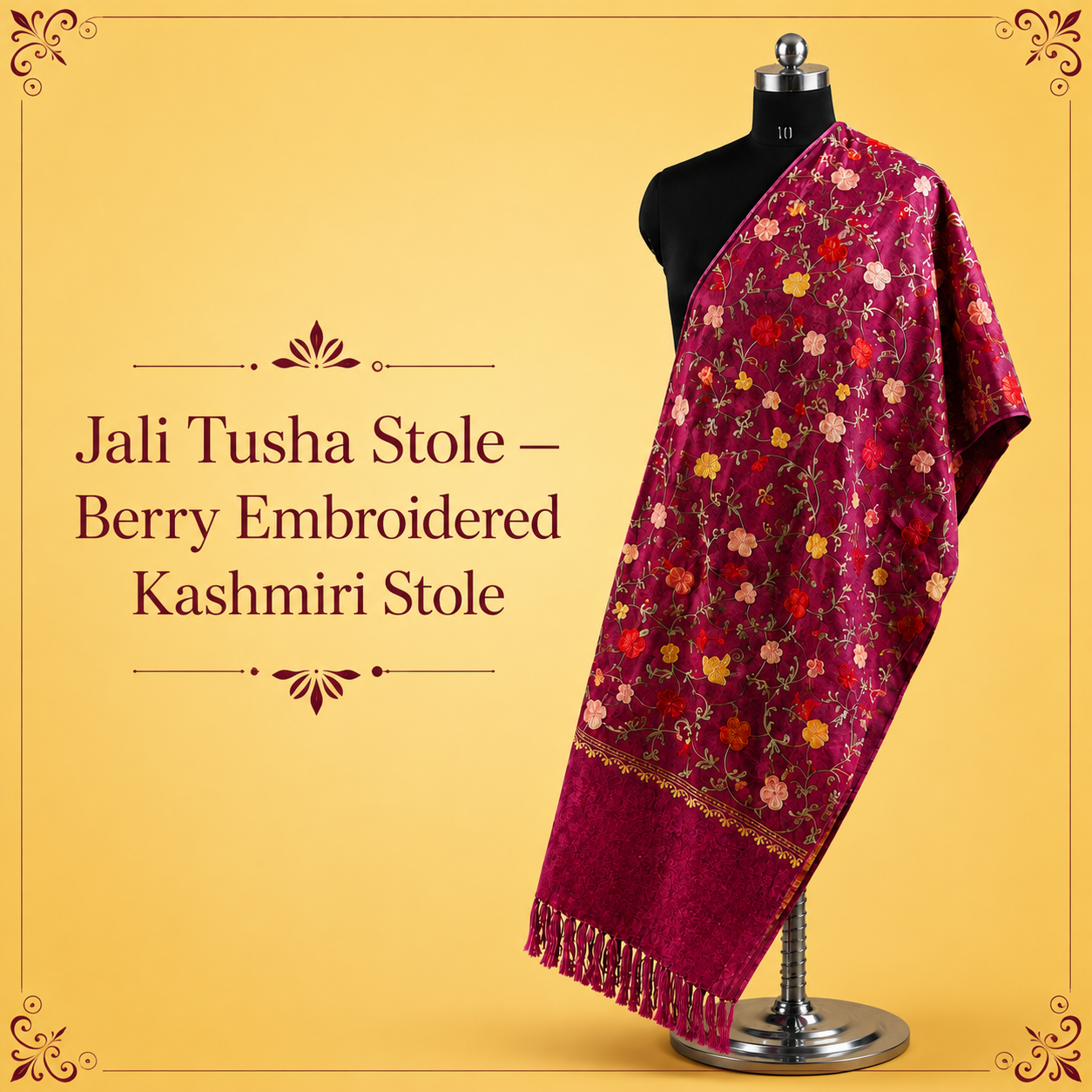 Berry Jali Tusha Stole with elegant Kashmiri embroidery