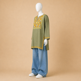 Aari Embroidered Olive Green Kashmiri Short Kurti