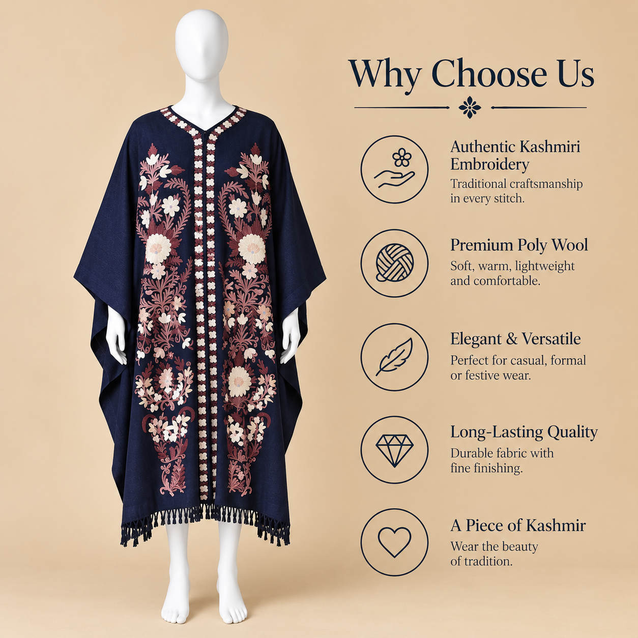 Navy Blue Embroidered Kashmiri Shrug