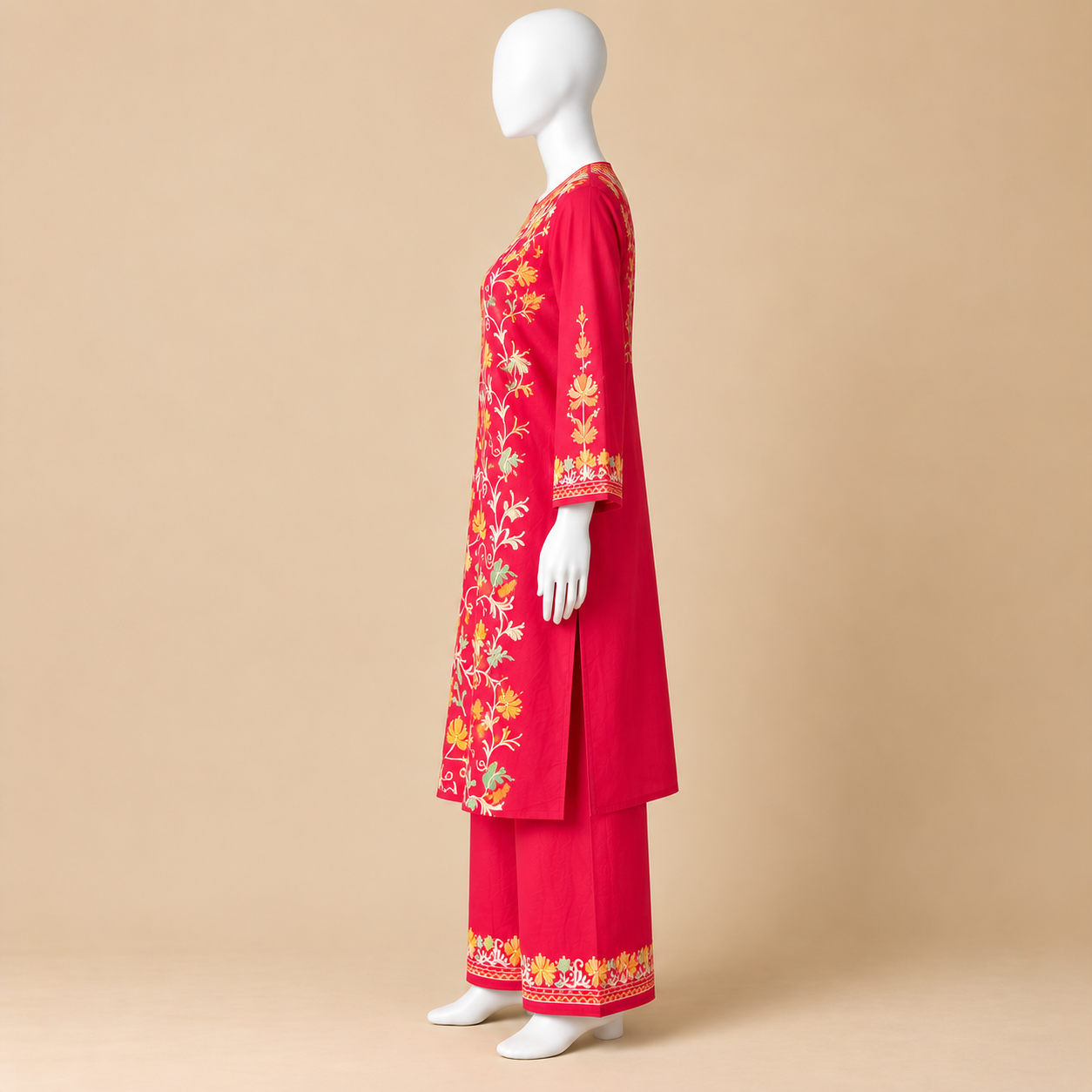 Kashmiri Red Jaali Cord Set for Women