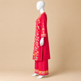 Kashmiri Red Jaali Cord Set for Women
