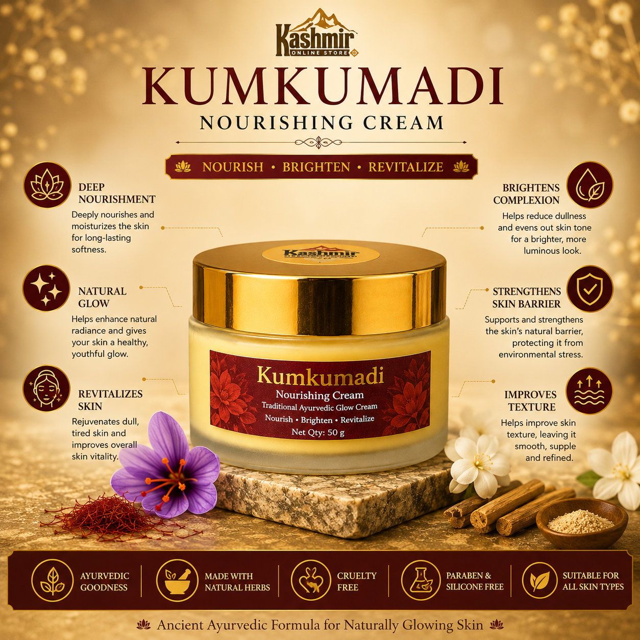 Kumkumadi moisturizing cream for dry dull skin