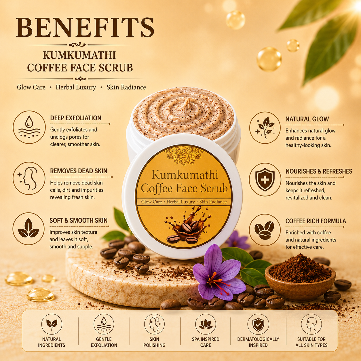 Coffee facial scrub with natural herbal ingredients
