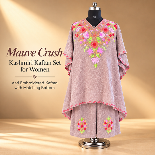 Mauve Crush Kashmiri Kaftan Set for Women with Aari Embroidery