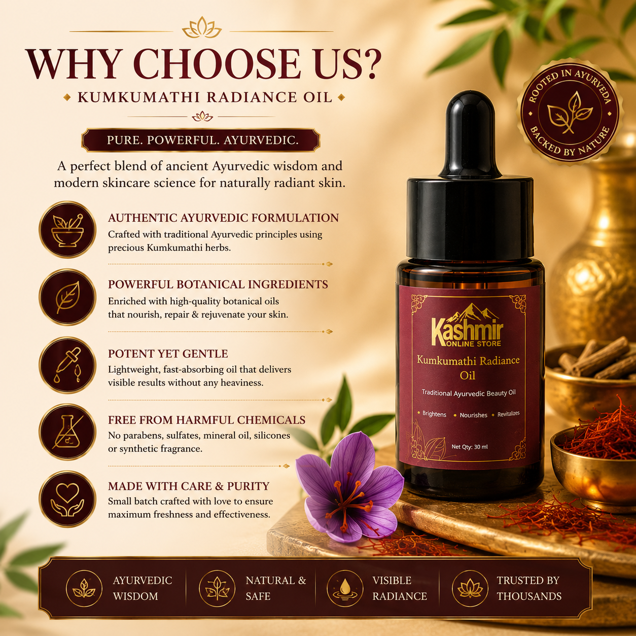 Kumkumathi facial oil for smooth soft skin