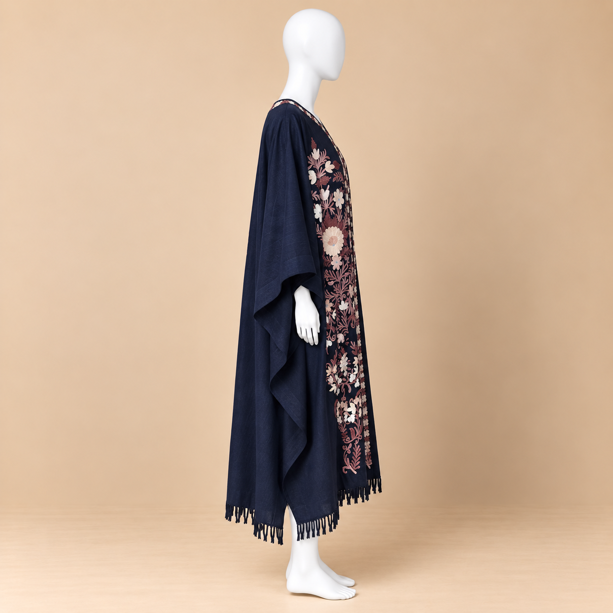 Poly Wool Kashmiri Shrug in Navy Blue