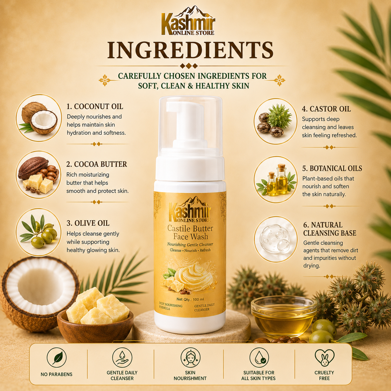 Castile butter face wash for long lasting hydration