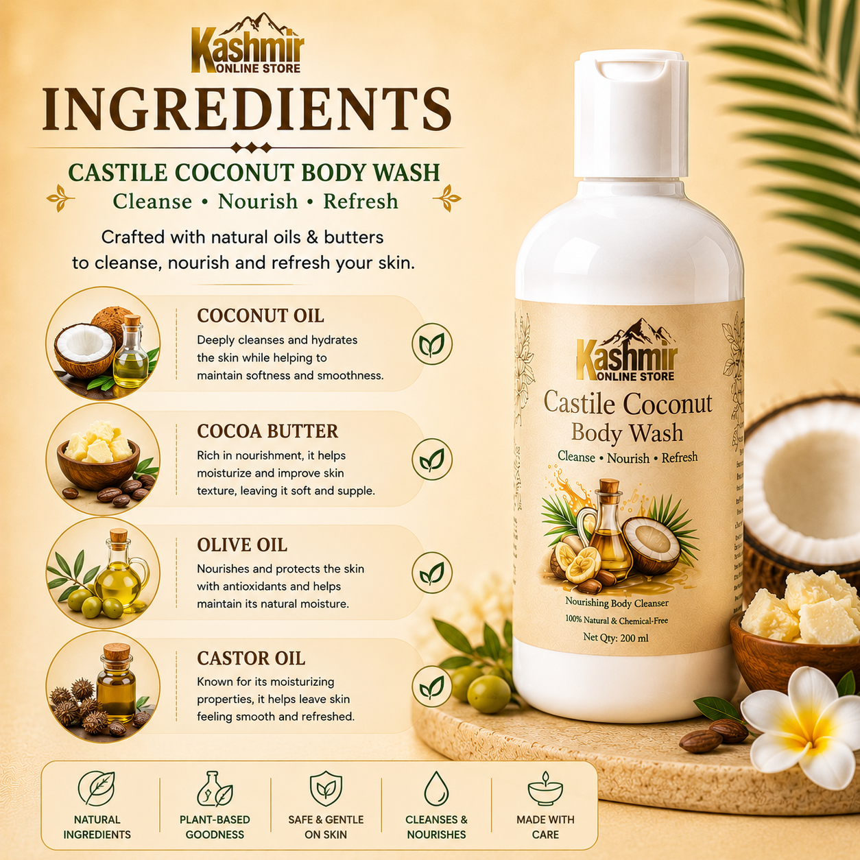 Coconut body wash for long lasting hydration