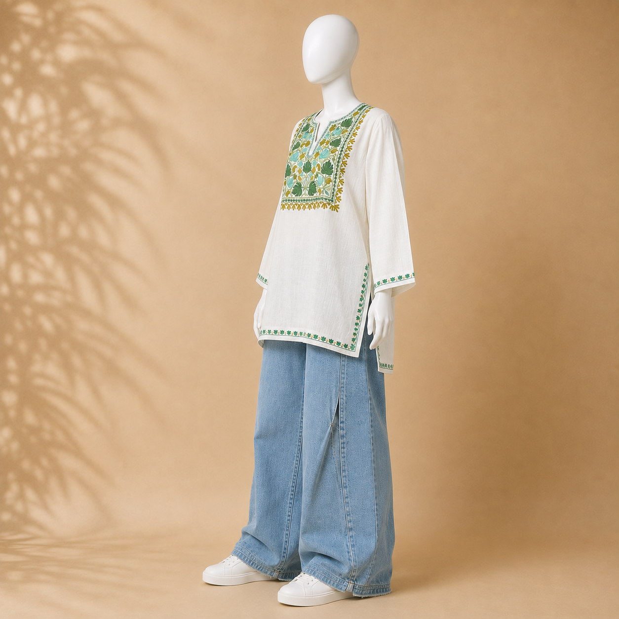 Off-White Kashmiri Designer Short Kurti for Women