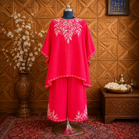 Peach Crush Kaftan Set – Kashmiri Aari Embroidery (Size XXL)