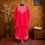 Peach Crush Kaftan Set – Kashmiri Aari Embroidery (Size XXL)