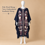 Navy Poly Wool Shrug with Kashmiri Embroidery