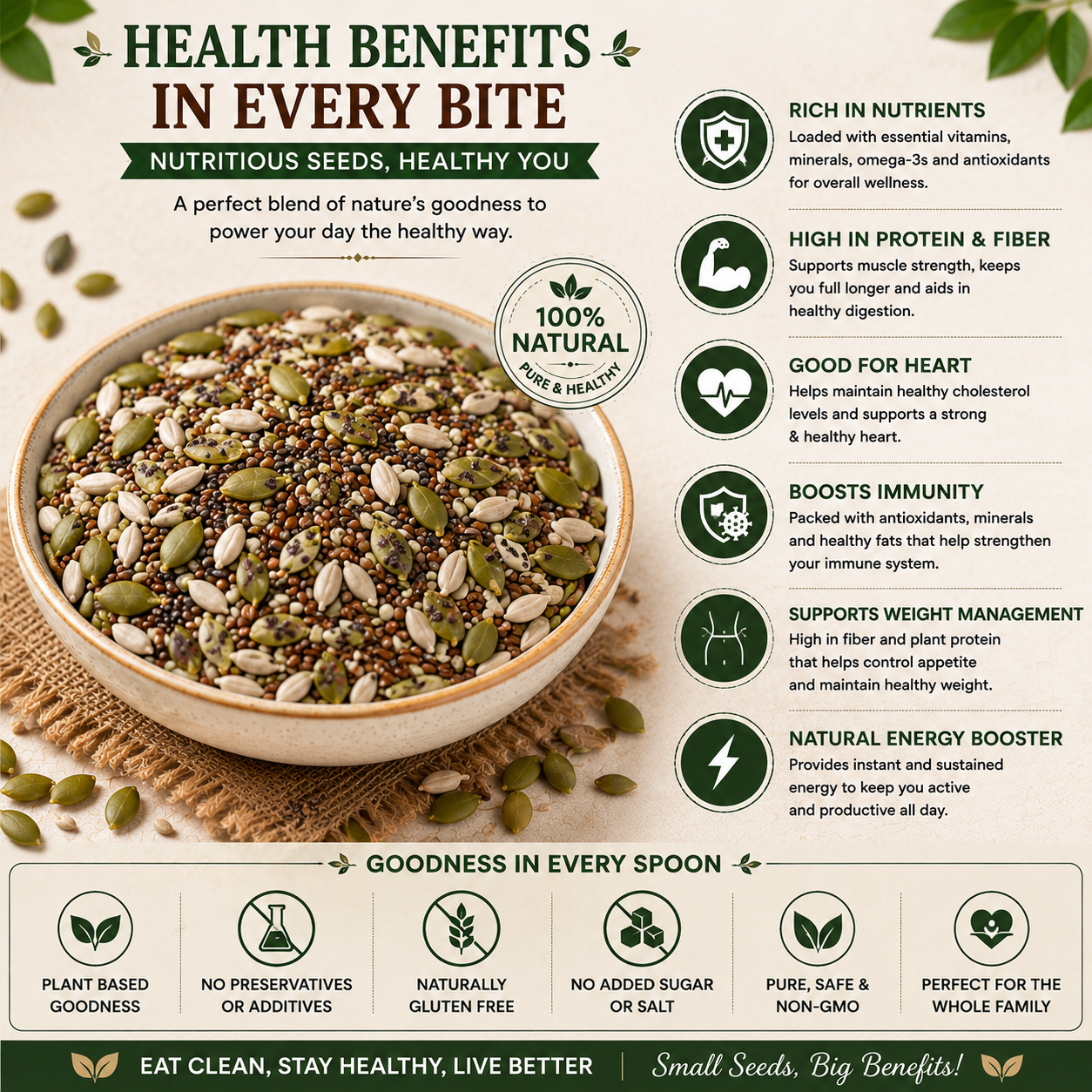Mixed dry fruits and seeds featuring Kashmiri almonds jumbo cashews and premium raisins