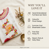 Premium White Bloom Aari Embroidered Long Kaftan