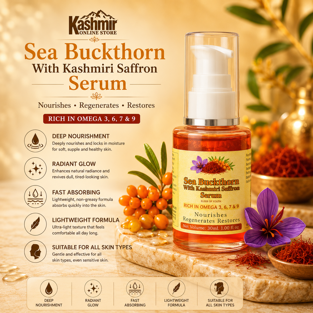 Herbal glow serum with sea buckthorn and saffron