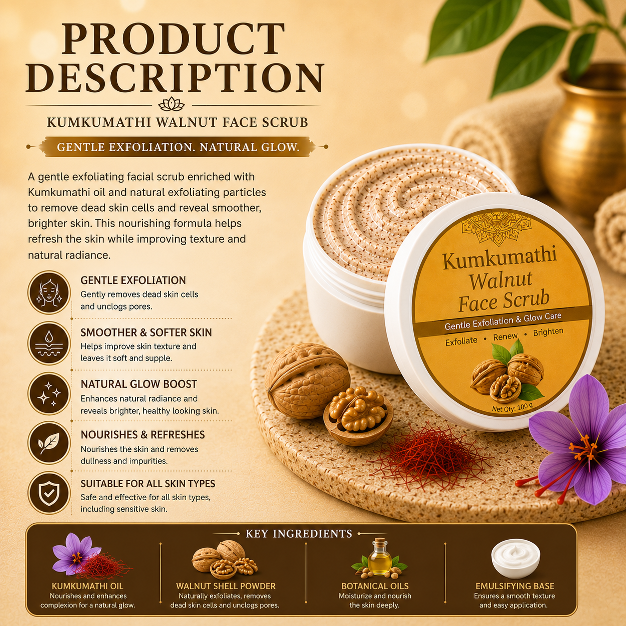 Kumkumadi face scrub for dead skin removal