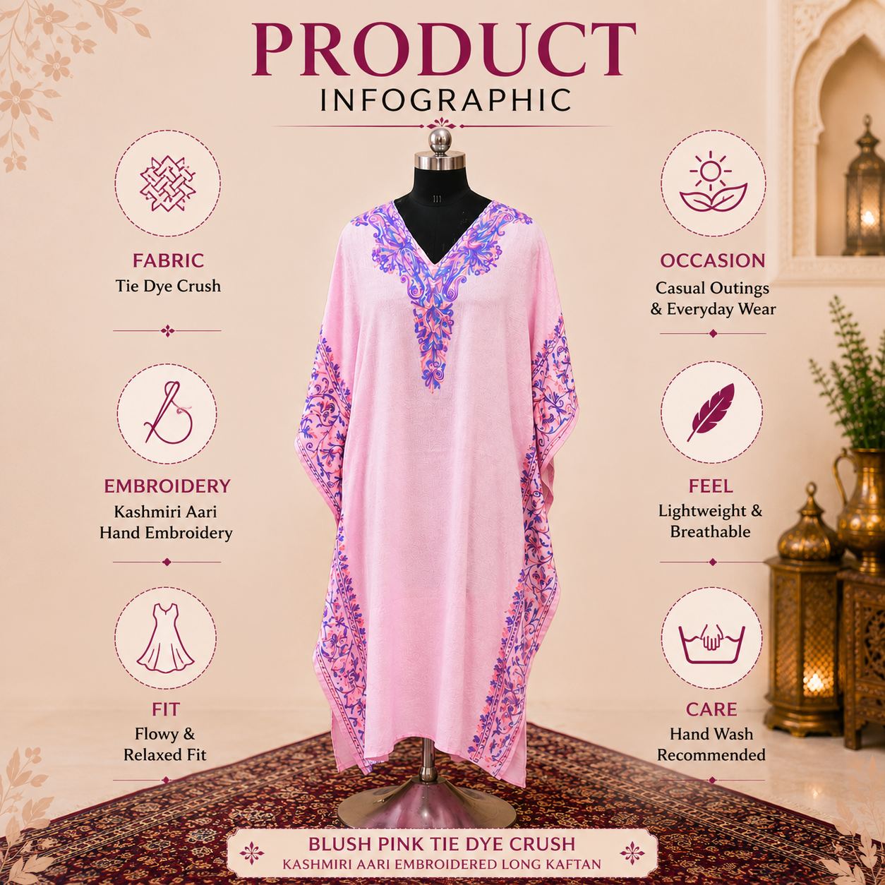 Luxury Blush Pink Kashmiri Aari Work Kaftan