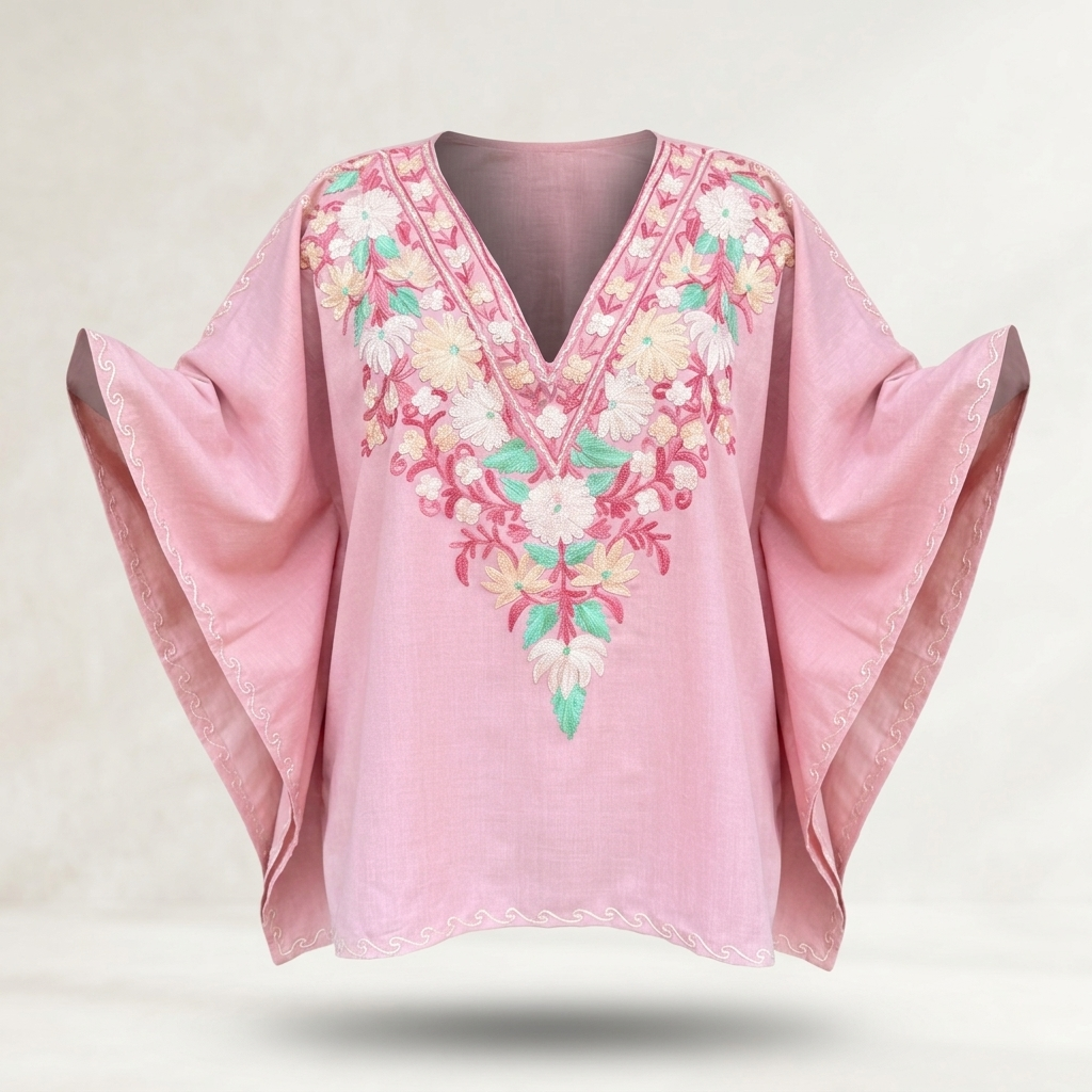 Kashmiri Aari Embroidered Short Kaftan for Women Blush Pink
