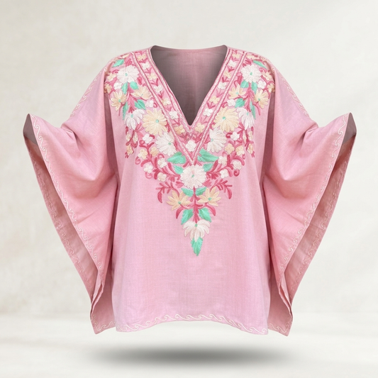 Kashmiri Aari Embroidered Short Kaftan for Women Blush Pink