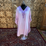 Blush Pink Tie Dye Crush Kashmiri Aari Embroidered Long Kaftan