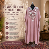 Dusty Rose Cotton Kaftan with Kashmiri Aari Embroidery