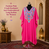 Fuchsia Pink Long Kaftan with Kashmiri Aari Embroidery