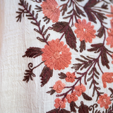 Premium Ivory Coral Aari Embroidered Long Kaftan