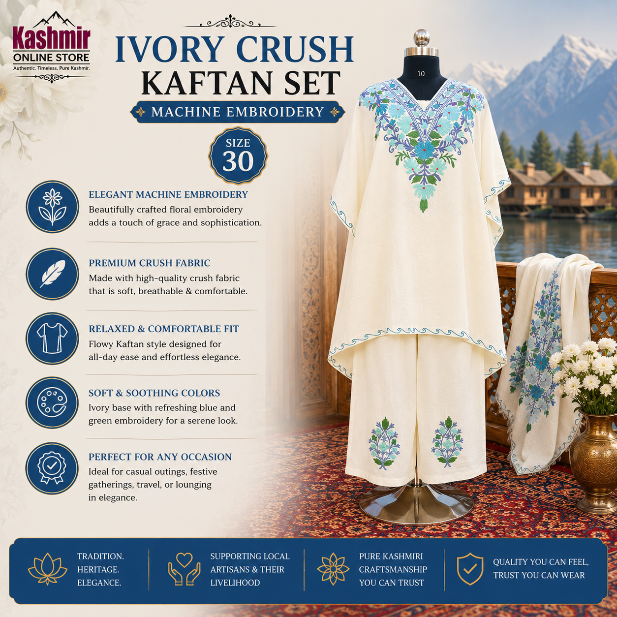 Ivory Crush Kaftan Set for Women