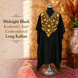 Midnight Black Long Kaftan with Kashmiri Aari Embroidery