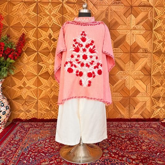 Peach Crush Kashmiri Short Kaftan Set for Women with Matching Bottom